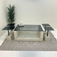 طقم طاولات يو 5قطع سطح زجاج اسود قاعده بديل حجر