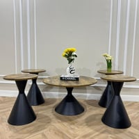 طاولة 5 قطع لون خشبي بيج دائري مع قاعدة اسود