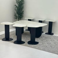 طقم طاولات 7قطع سطح بديل حجر ملمس خشن قاعدة خشب لو...