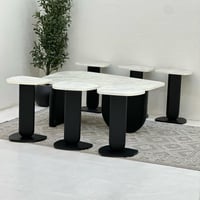 طقم طاولات 7قطع سطح بديل حجر ملمس خشن قاعدة خشب لو...