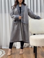 فروه شتوي نسائي ميدي لون رصاصي