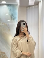 بشت نسائي مقلم خرز لون بيج