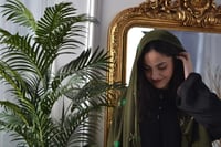 طرحه تطريز ذهبي وأخضر كامل سيفين ونخله زيتي