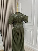 فستان سهره زيتي مطرز