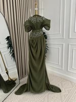 فستان سهره زيتي مطرز