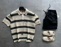 تيشيرت اللون بيج مخطط خامه صيفيه+ شورت اسود