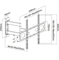 حامل تلفزيون يثبت على الحائط بسعة وزن 25 كغم/55 با...