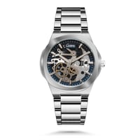 ساعة كاتيرا للرجال بمينا مفتوح وعلبة من الفولاذ الفضي ومينا أزرق داكن وسوار فضي