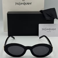 نظارة سان لوران مستدير أسود كامل بشعار ذهبي