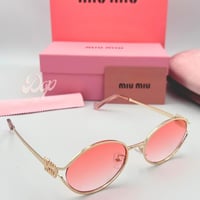 نظارة ميو ميو ذهبي بعدسة وردي مدرج