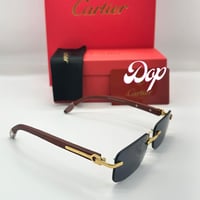 نظارة كارتير بدون أطار عدسة سوداء وذراع خشبي الاصد...