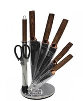 Wooden handle knife set brown
