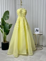 فستان ليموني بتطريز فاخر