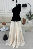 فستان متناقض الالوان بكتف واحد