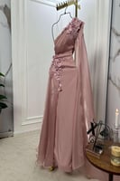 فستان وردي انيق بكتف واحد