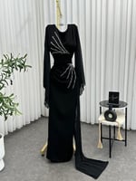 فستان سهرة اسود مزين بكريستالات