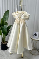 فستان سهرة ميدي فاخر عاري الكتف