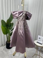 فستان سهرة ميدي فاخر عاري الكتف