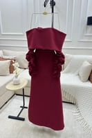 فستان عودي ناعم عاري الكتف