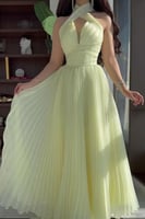 فستان ليموني انيق بياقة عالية