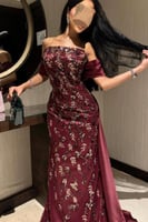 فستان عودي مشغول بشال ناعم