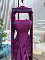 فستان موف انيق مع شال مزين بتطريز