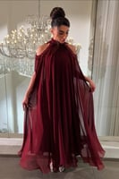 فستان برغاندي واسع بياقة عالية