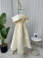 فستان سهرة ميدي فاخر عاري الكتف