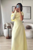 فستان ليموني ناعم بكتف واحد