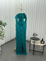 فستان سهرة دانتيل باللون التركواز