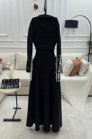 فستان بيج بتطريز انيق على الاكمام