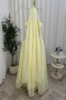 فستان سهرة ليموني مزين بكريستال