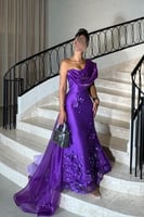 فستان ليلكي انيق مزين بورود