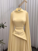 فستان ليموني ناعم بأكمام مميزة