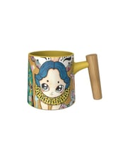 كوب قهوة من السيراميك مع مقبض خشبي 450 مللي - أصفر