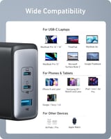 شاحن جداري انكر بقوة 100 واط بمنفذين تايب سي بتقني...