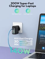 شاحن متعدد للسفر راف باور بقوة 200 واط بمنفذ يو اس...