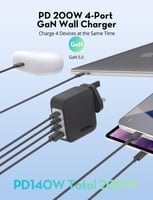 شاحن متعدد للسفر راف باور بقوة 200 واط بمنفذ يو اس...