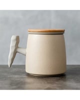 كوب قهوة سيراميك بغطاء خشبي بسعة (360) مل - بيج