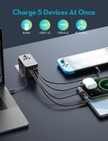 شاحن متعدد للسفر راف باور 5 في 1 ( سلك تايب سي مدم...