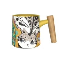 كوب قهوة من السيراميك مع مقبض خشبي 450 مللي - أصفر