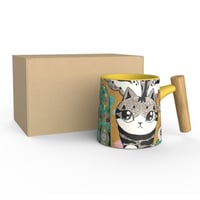 كوب قهوة من السيراميك مع مقبض خشبي 450 مللي - أصفر