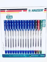 15 قلم جاف , 12 قلم ازرق ,1 اسود ,1 احمر , 1 اخضر...