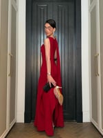 فستان سهرة أحمر هالتر أنيق طويل