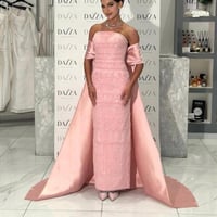 فستان سهرة وردي ملكي بذيل طويل فاخر