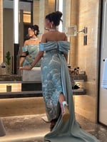 فستان سهرة أزرق سماوي مطرّز فاخر