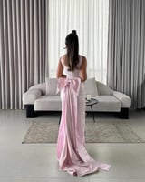 فستان سهرة وردي دانتيل ملكي مطرز أنيق