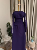 فستان سهرة بنفسجي أوف شولدر بذيل طويل