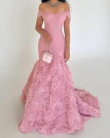 فستان سهرة وردي حورية بكشاكش ورود