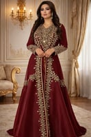 جلابية عنابي ملكية بتطريز ذهبي فاخر